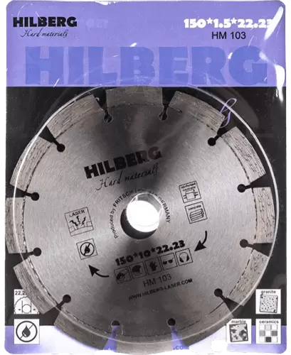 Алмазный диск по железобетону 150*22.23*10*2.3мм Hard Materials Laser Hilberg HM103 - интернет-магазин «Стронг Инструмент» город Самара