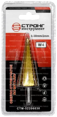 Ступенчатое сверло по металлу 6-30мм шаг 2мм TiN W4 Strong СТМ-52206030 - интернет-магазин «Стронг Инструмент» город Самара