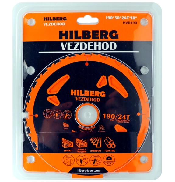 Универсальный пильный диск 190*30*24Т (reverse) Vezdehod Hilberg HVR190 - интернет-магазин «Стронг Инструмент» город Самара
