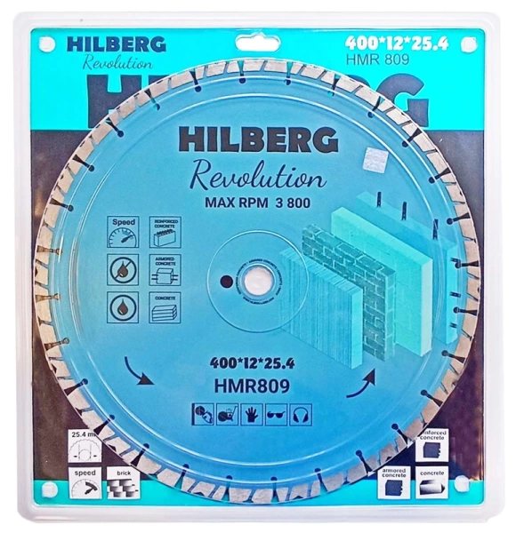 Диск алмазный отрезной 400*25.4*12*3.8мм по железобетону Hilberg Revolution HMR809 - интернет-магазин «Стронг Инструмент» город Самара